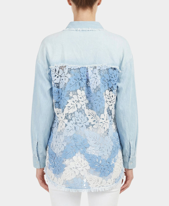 Denim Shirt w/ Crochet Lace Trim view 2