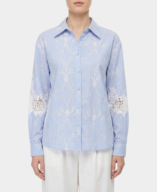 Stripe Shirt w/ Lace & Shimmer Accents view 1