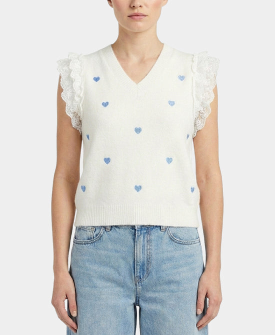 Knit Top w/ Hearts & Lace Ruffle Detail view 1