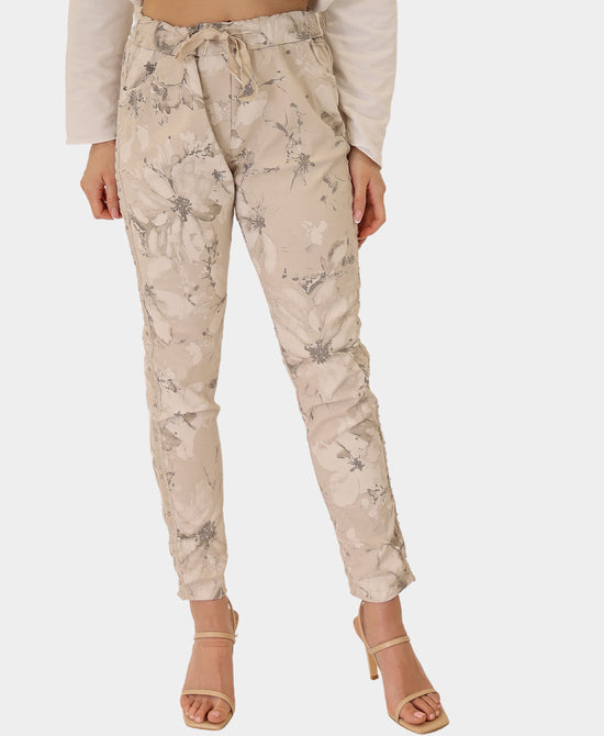 Floral Pants w/ Crystal & Studs view 