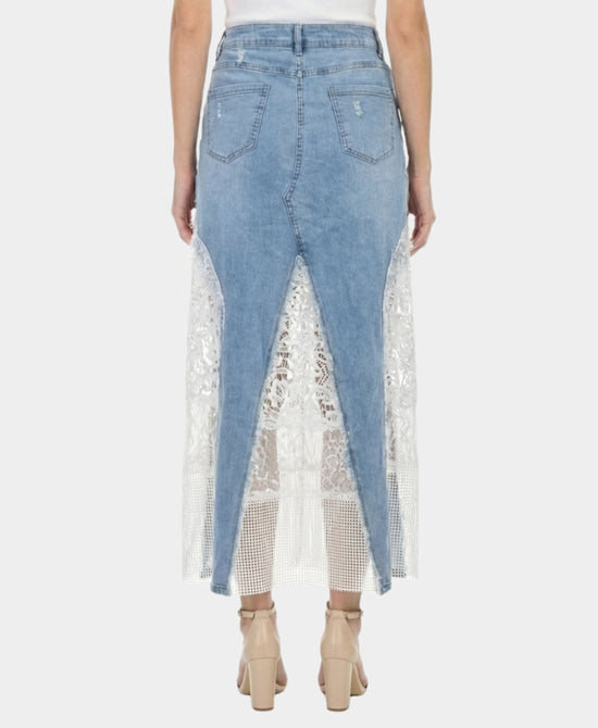 Denim Maxi Skirt w/ Lace view 