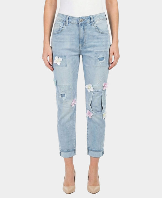 Jeans w/ 3D Flowers & Pearls view 