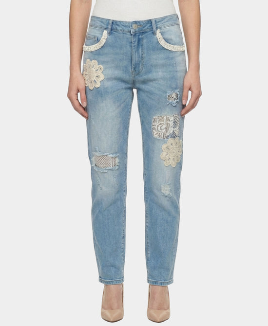 Jeans w/ Crochet Patch Detail view 1