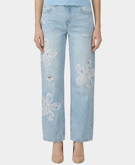 Barrel Jeans w/ Flower Detail view 1
