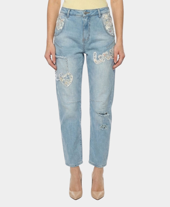 Barrel Jeans w/ Flower Patch Detail view 1