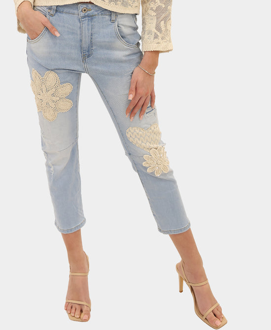 Jeans w/ Daisy & Heart Patches view 1
