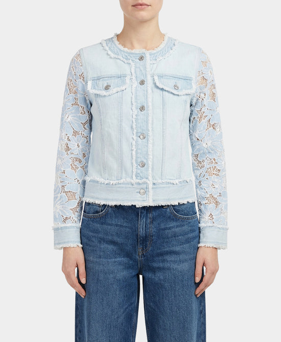 Denim Jacket w/ Lace Sleeves view 1