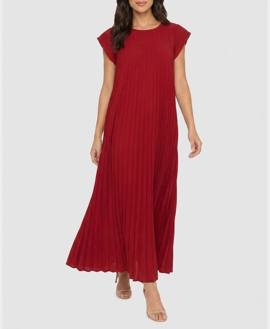 
Pleated Maxi Dress in DEEP RED view 1