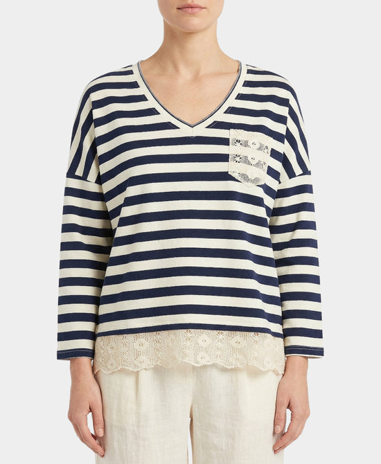 Stripe Top w/ Crochet Trim view 