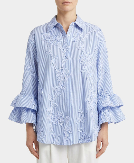 Striped Blouse w/ Tiered Sleeves view 1