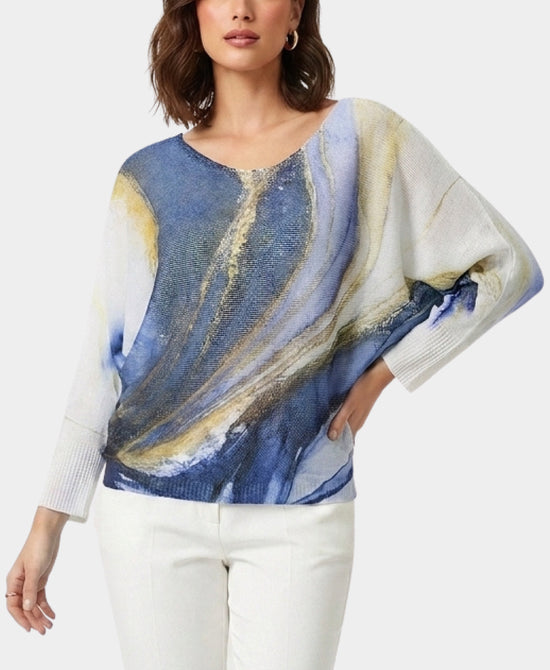 
Printed Knit Top w/ Metallic Detail in BLUE view 1