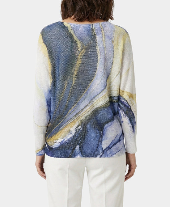 
Printed Knit Top w/ Metallic Detail in BLUE view 2