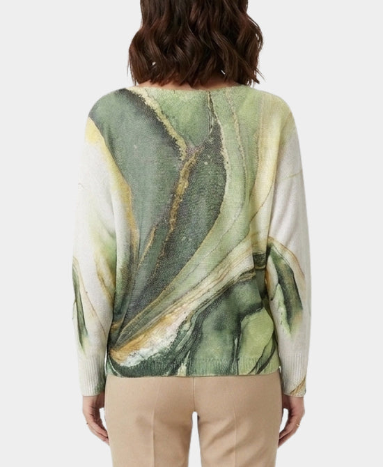 
Printed Knit Top w/ Metallic Detail in GREEN view 2