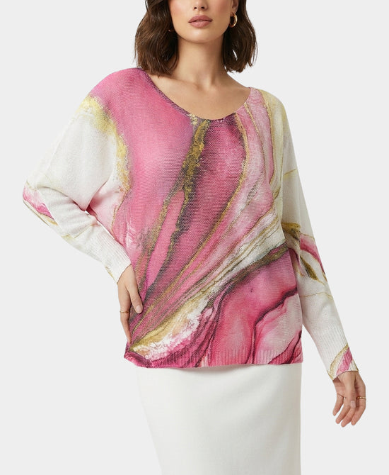 
Printed Knit Top w/ Metallic Detail in PINK view 1
