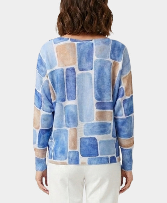
Geo Print Knit Top w/ Metallic Detail in BLUE view 2