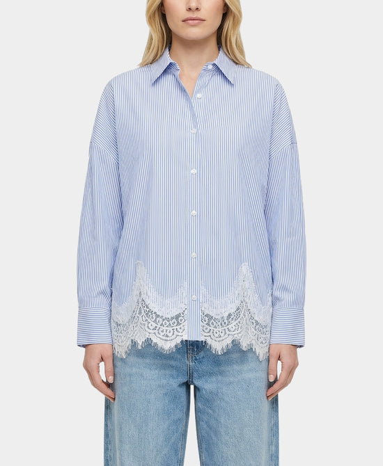 Striped Blouse w/ Lace Trim view 1