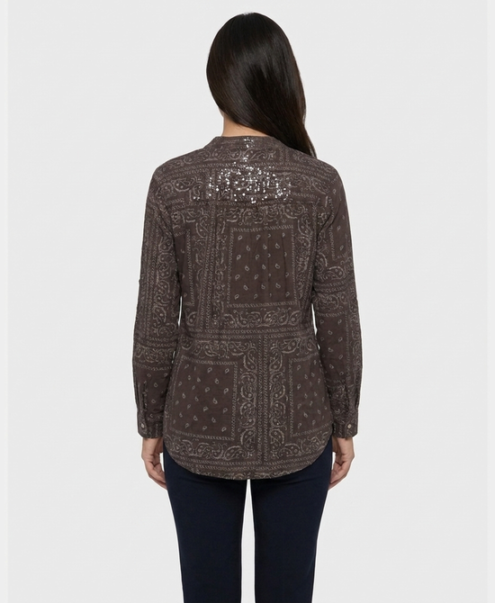 
Bandana Print Shirt w/ Sequin Trim in BROWN view 2