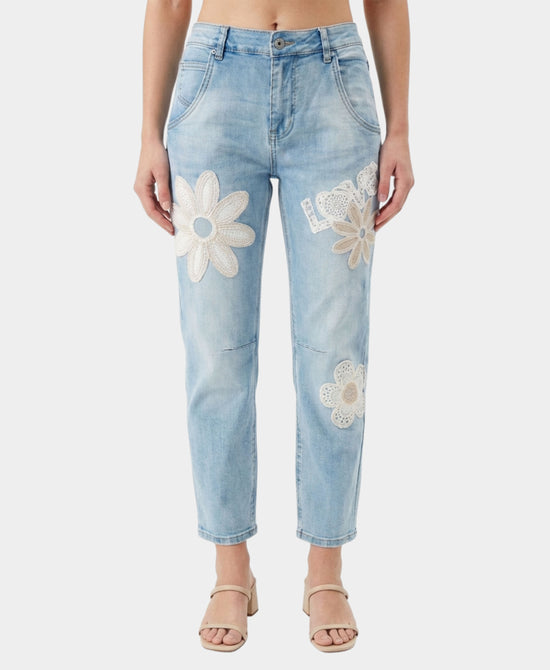 Jeans w/ Crochet "Love" & Flower Detail view 1