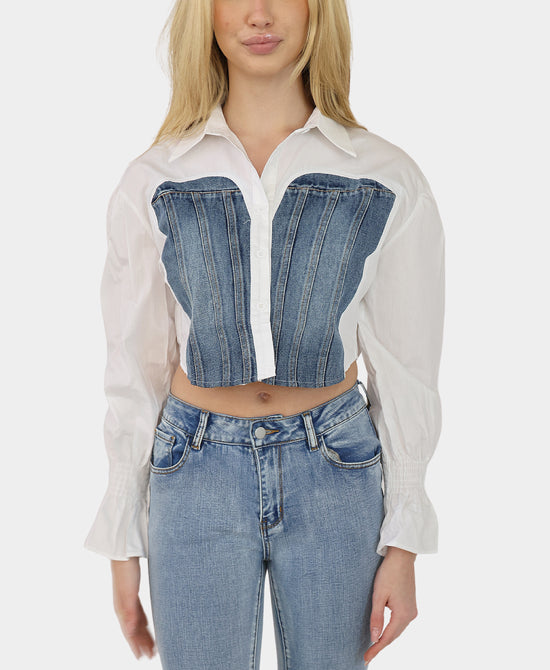 Crop Shirt w/ Denim Trim view 