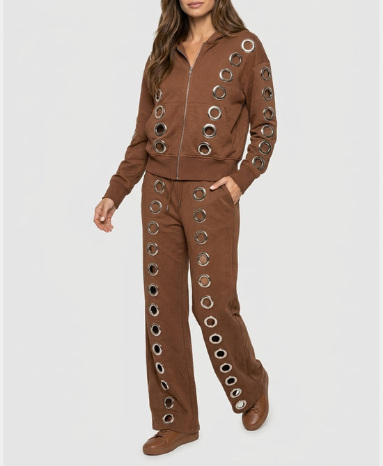 
Grommet Zip Up & Pant Set- 2 pc Set in BROWN view 1