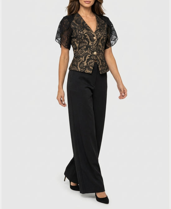 
Lace Top & Solid Pant - 2 Pc Set in BLACK view 1