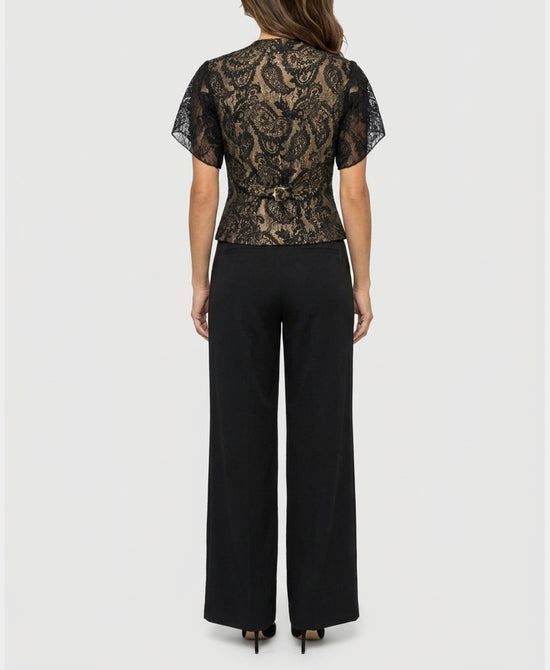 
Lace Top & Solid Pant - 2 Pc Set in BLACK view 2