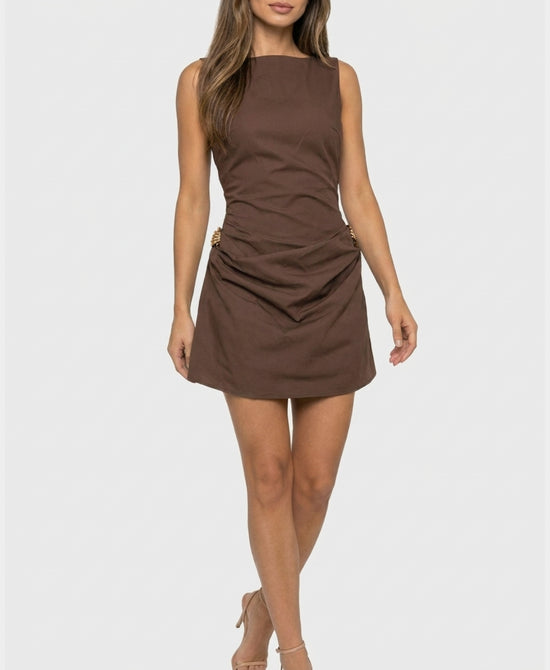 
Ruched Dress w/ Gold Hardware in BROWN view 1