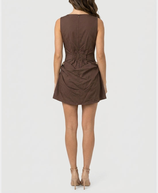 
Ruched Dress w/ Gold Hardware in BROWN view 2