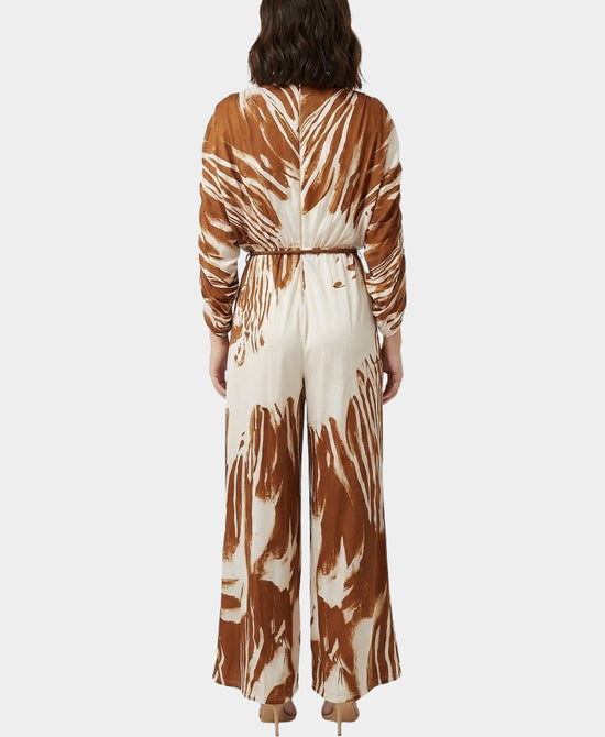 
Printed Jumpsuit w/ Ruched Sleeves in IVORY/BURNT ORANGE view 2