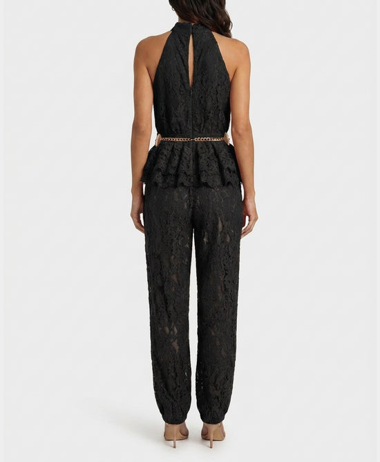 
Lace Halter Peplum Jumpsuit in BLACK view 2