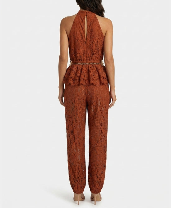 
Lace Halter Peplum Jumpsuit in RUST view 2