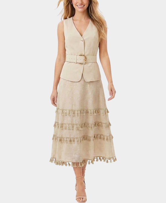 
Vest w/ Belt & Lace Skirt Set- 2 Pc Set in KHAKI view 1
