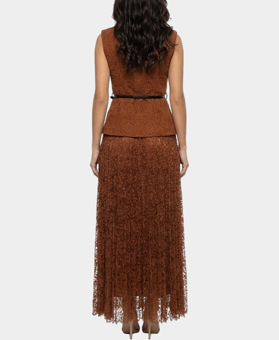 Lace Vest & Pleated Maxi Skirt Set- 2 Pc Set view 2
