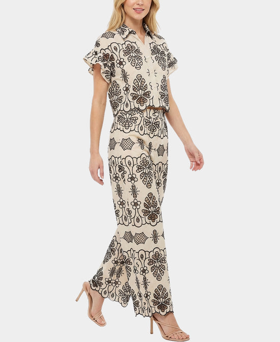 
Embroidered Top & Pants Set- 2 Pc Set in TAN/BLACK view 1