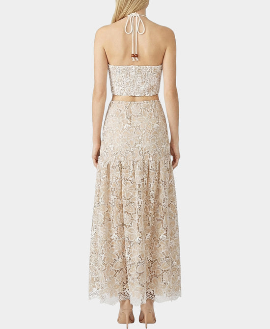 
Floral Crochet Maxi Skirt & Top Set- 2 Pc Set in TAN/WHITE view 2