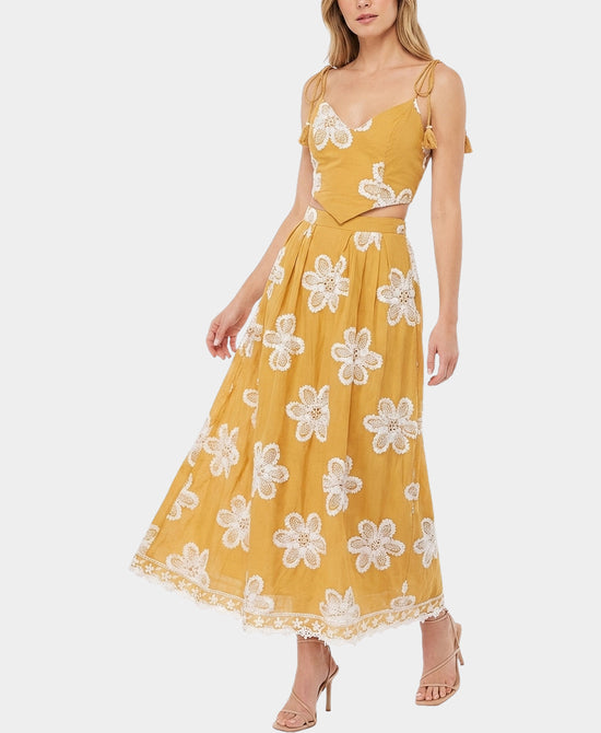 
Floral Soutache & Embroidered Maxi Skirt & Top Set- 2 Pc Set in CAMEL/WHITE view 1