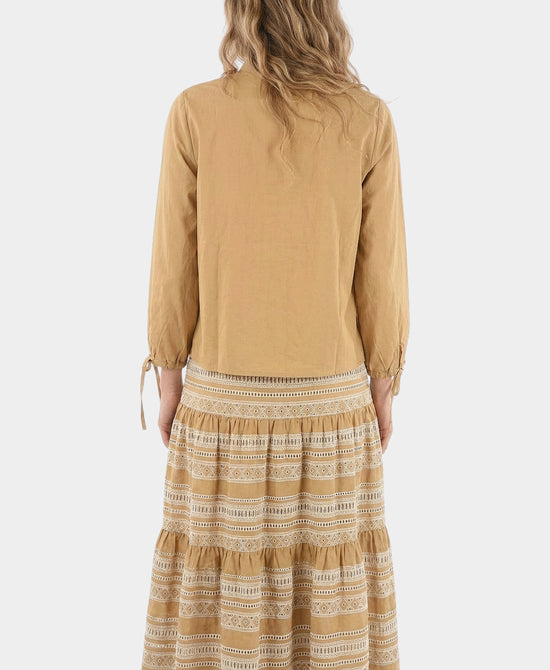 
Embroidered Maxi Skirt & Blouse Set- 2 Pc Set in KHAKI/WHITE view 2