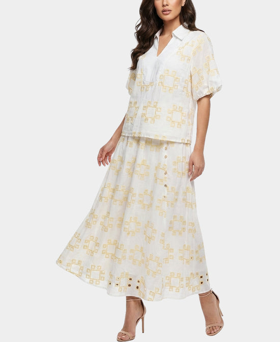 
Puff Sleeve Top & Skirt Set- 2 pc Set in WHITE/YELLOW view 1