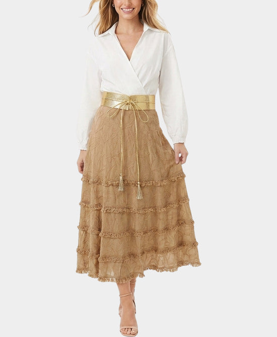 
Blouse & Lace Skirt Set- 2 Pc Set in KHAKI/WHITE view 1