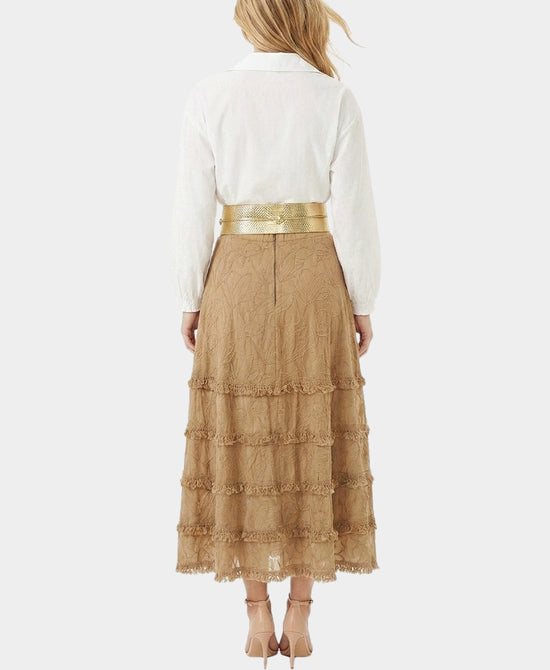 
Blouse & Lace Skirt Set- 2 Pc Set in KHAKI/WHITE view 2