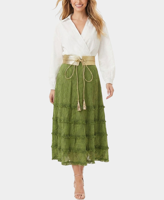 
Blouse & Lace Skirt Set- 2 Pc Set in GREEN/WHITE view 1