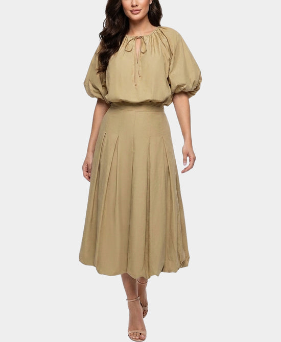 
Bubble Top & Maxi Skirt Set- 2 Pc Set in TAN view 1