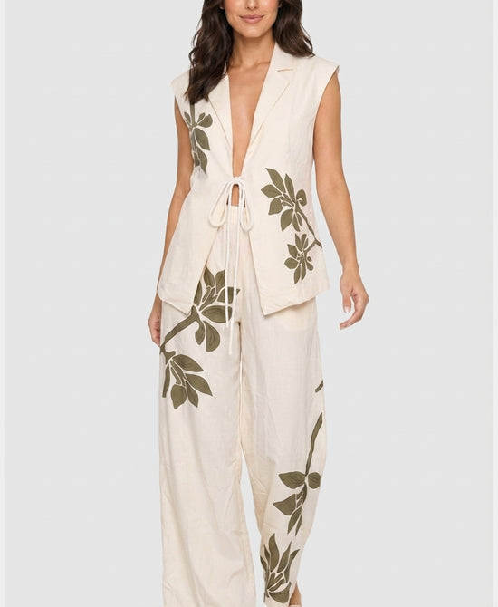 
Printed Vest Top & Pants Set- 2 pc Set in CREAM/GREEN view 1