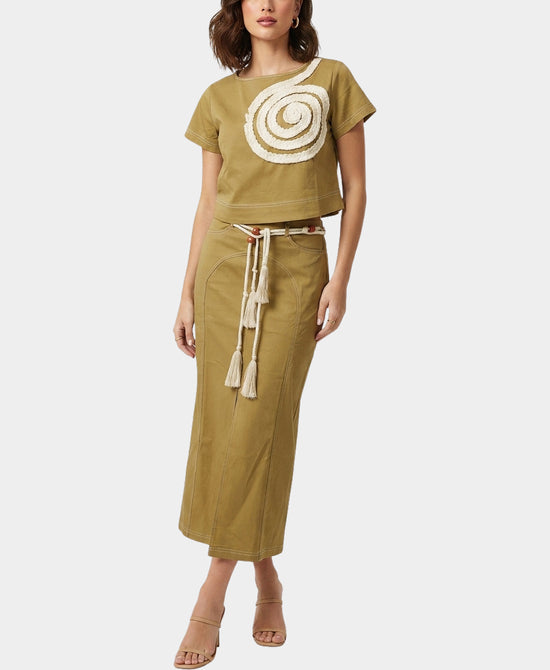 
Top w/ Swirl Yarn Detail & Maxi Skirt - 2 Pc Set in DEEP MUSTARD view 1
