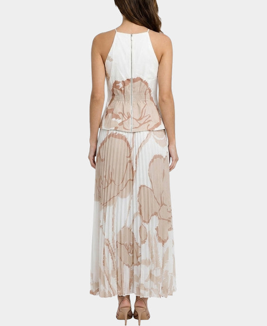 
Printed Top & Pleated Maxi Skirt Set- 2 Pc Set in WHITE/BEIGE view 2