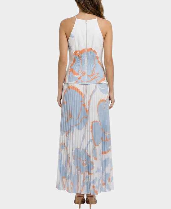 
Printed Top & Pleated Maxi Skirt Set- 2 Pc Set in WHITE/BLUE view 2
