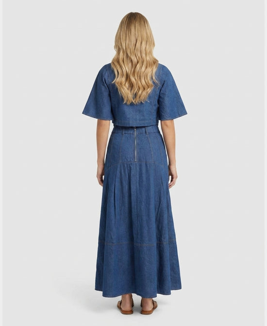 
Denim Top & Maxi Skirt Set- 2 pc Set in DARK WASH view 2