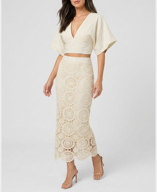 
Crop Top & Crochet Maxi Skirt - 2 Pc Set in BEIGE view 1