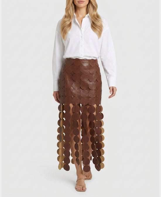 
Bubble Top & Circle Fringe Skirt Set- 2 pc Set in WHITE/BROWN view 1