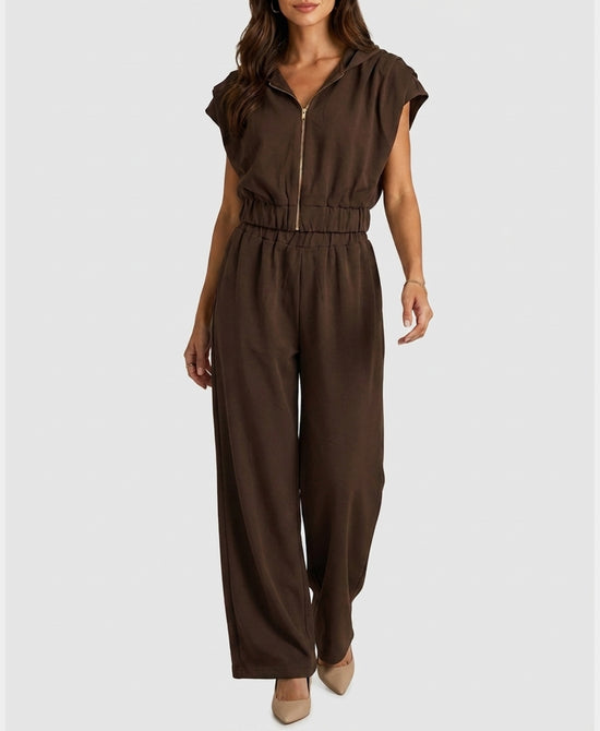 
Cropped Hoodie & Pants Set- 2 Pc Set in BROWN view 1